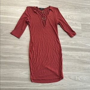 Elegant Red Dress with Ring Detail